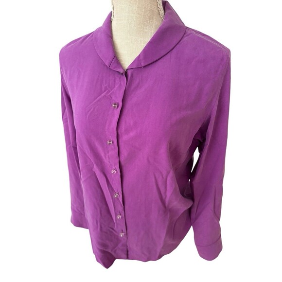 Soft Surroundings 100% Silk Purple Button Down Blouse‎ Size PM - Picture 2 of 7
